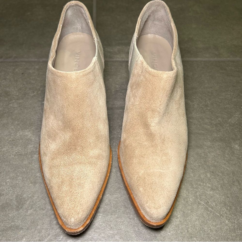 Vince Hamilton Neutral Suede Leather Block Heel Ankle Boots Womens Shoe Size 6.5 - Picture 5 of 11